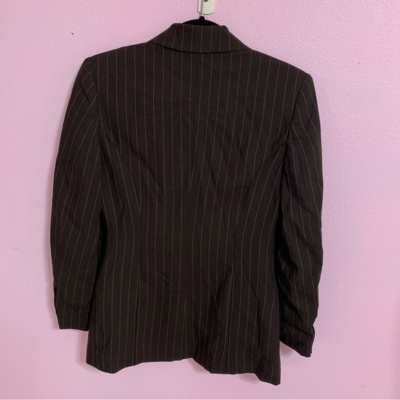 VTG Banana Republic Dark Brown Wool Pinstripe Blazer 4 - Picture 6 of 16
